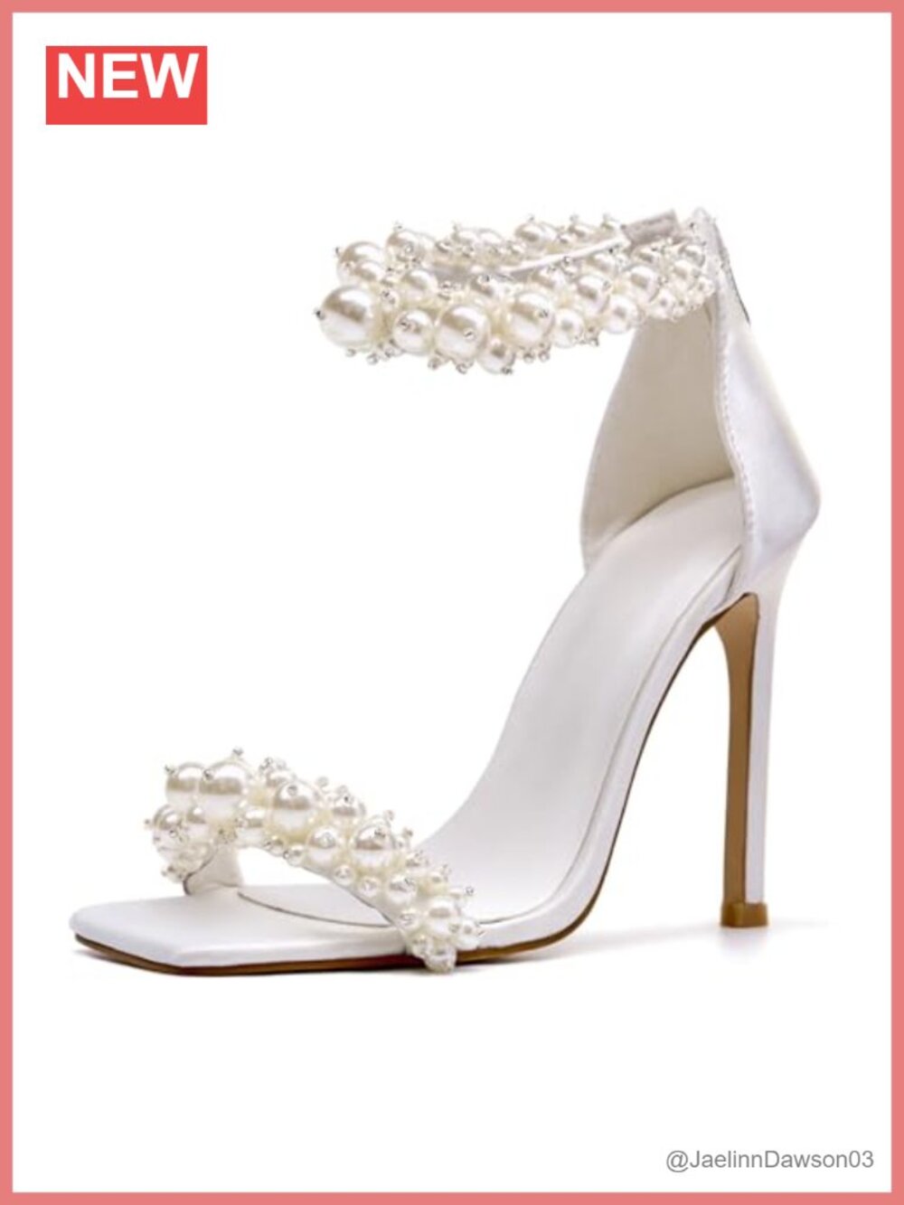 Satin Stiletto Heel Ankle Strap Sandals, Pearl Embellished Bridal Dress Shoes